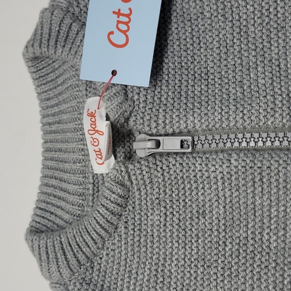 New! Cat & Jack Grey Cotton Basic Zip-Up Knit Bomber Jacket Sweater - Picture 4 of 8